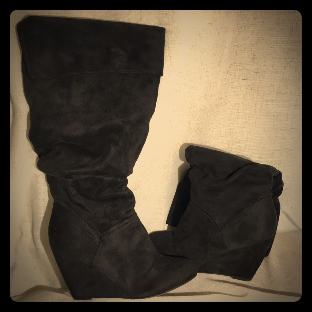 Black Knee-High Wedge Boots